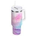 30 oz Insulated Stainless Steel Tumbler Double Wall Stainless Steel Tumbler with 2-Way Drinking Pastel Pink Marble Texture