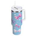 30 oz Insulated Stainless Steel Tumbler Double Wall Stainless Steel Tumbler with 2-Way Drinking Pink and Purple Bows