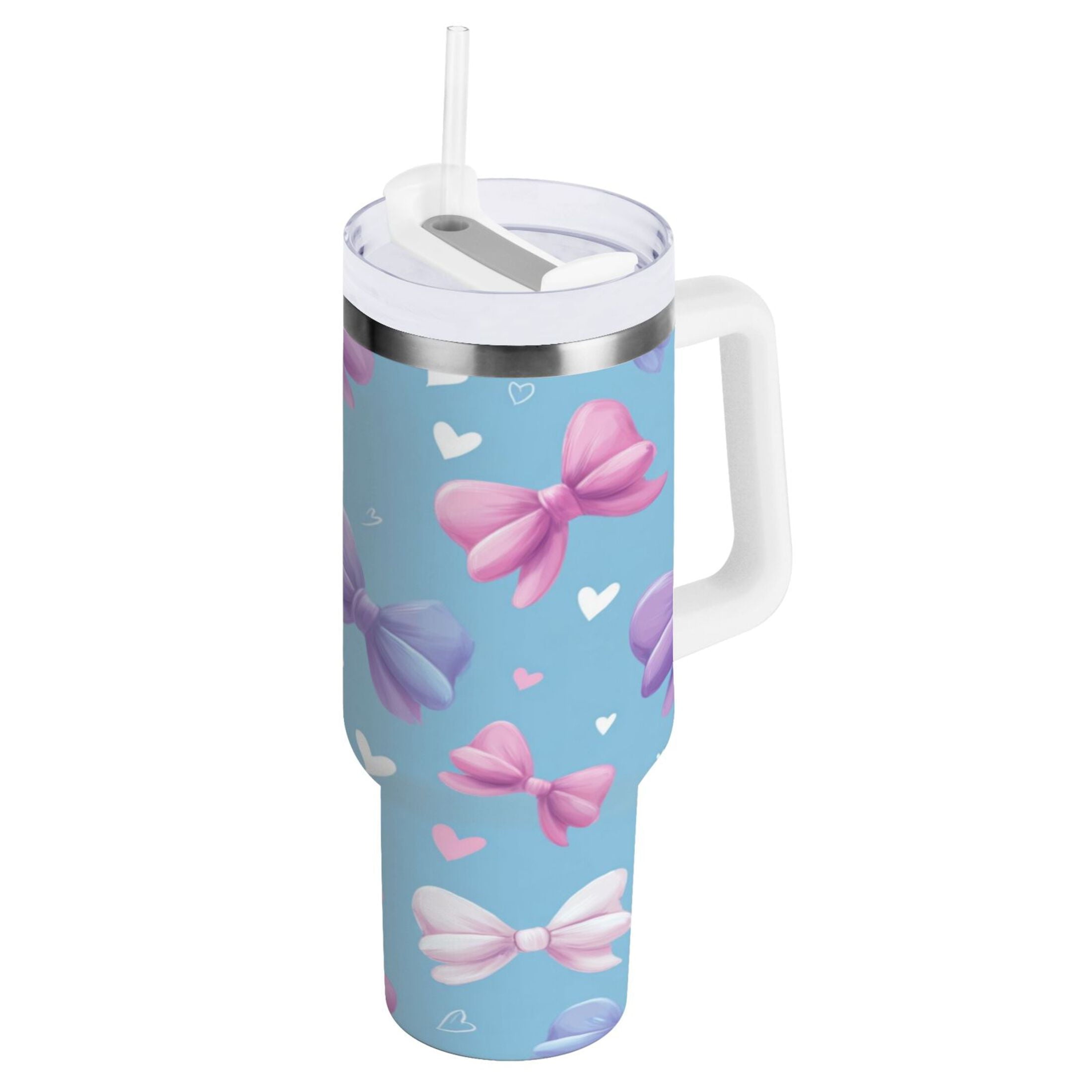 30 oz Insulated Stainless Steel Tumbler Double Wall Stainless Steel Tumbler with 2-Way Drinking Pink and Purple Bows