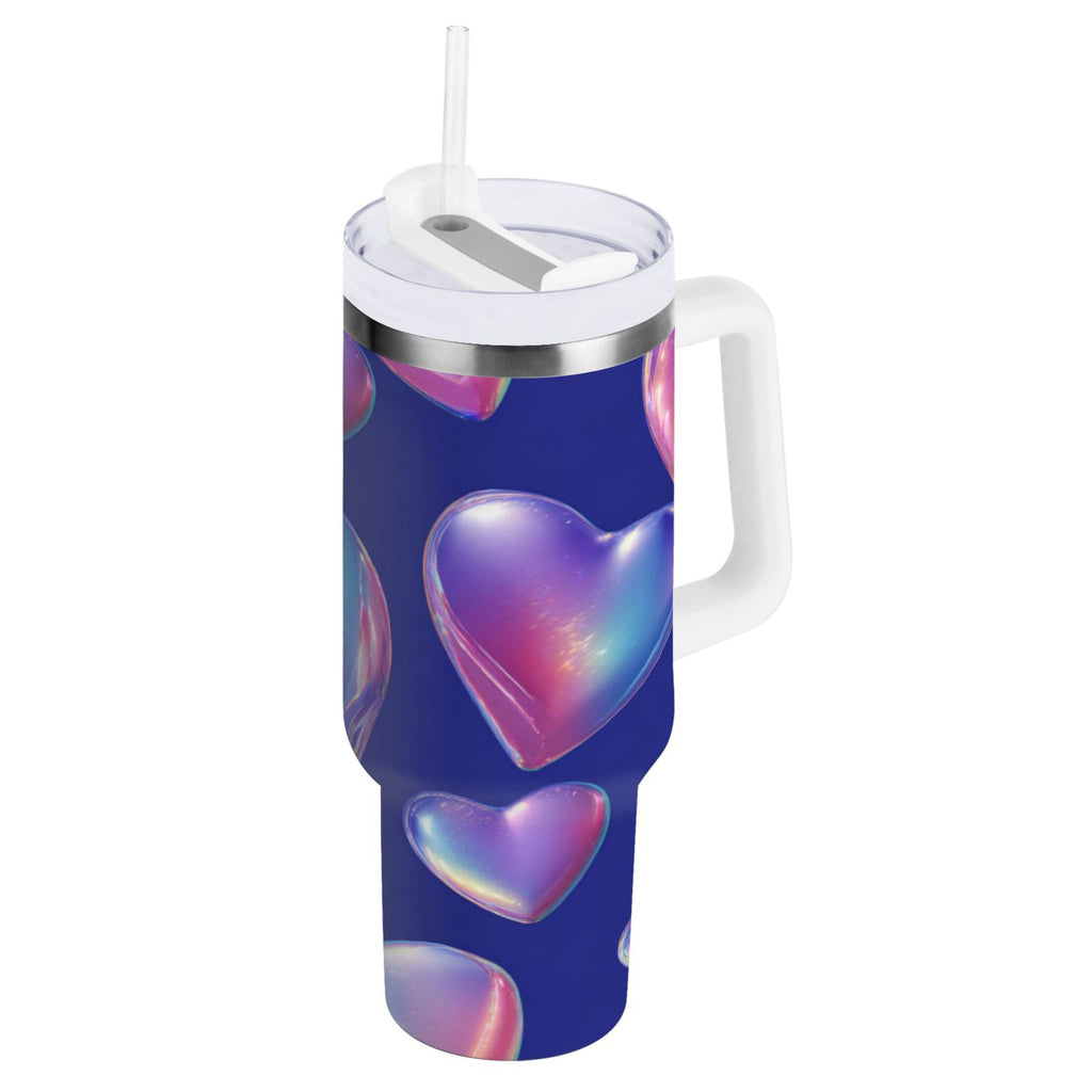 30 oz Insulated Stainless Steel Tumbler Double Wall Stainless Steel Tumbler with 2-Way Drinking Pink-purple Hearts