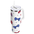 30 oz Insulated Stainless Steel Tumbler Double Wall Stainless Steel Tumbler with 2-Way Drinking Red and Blue Stripe Bows