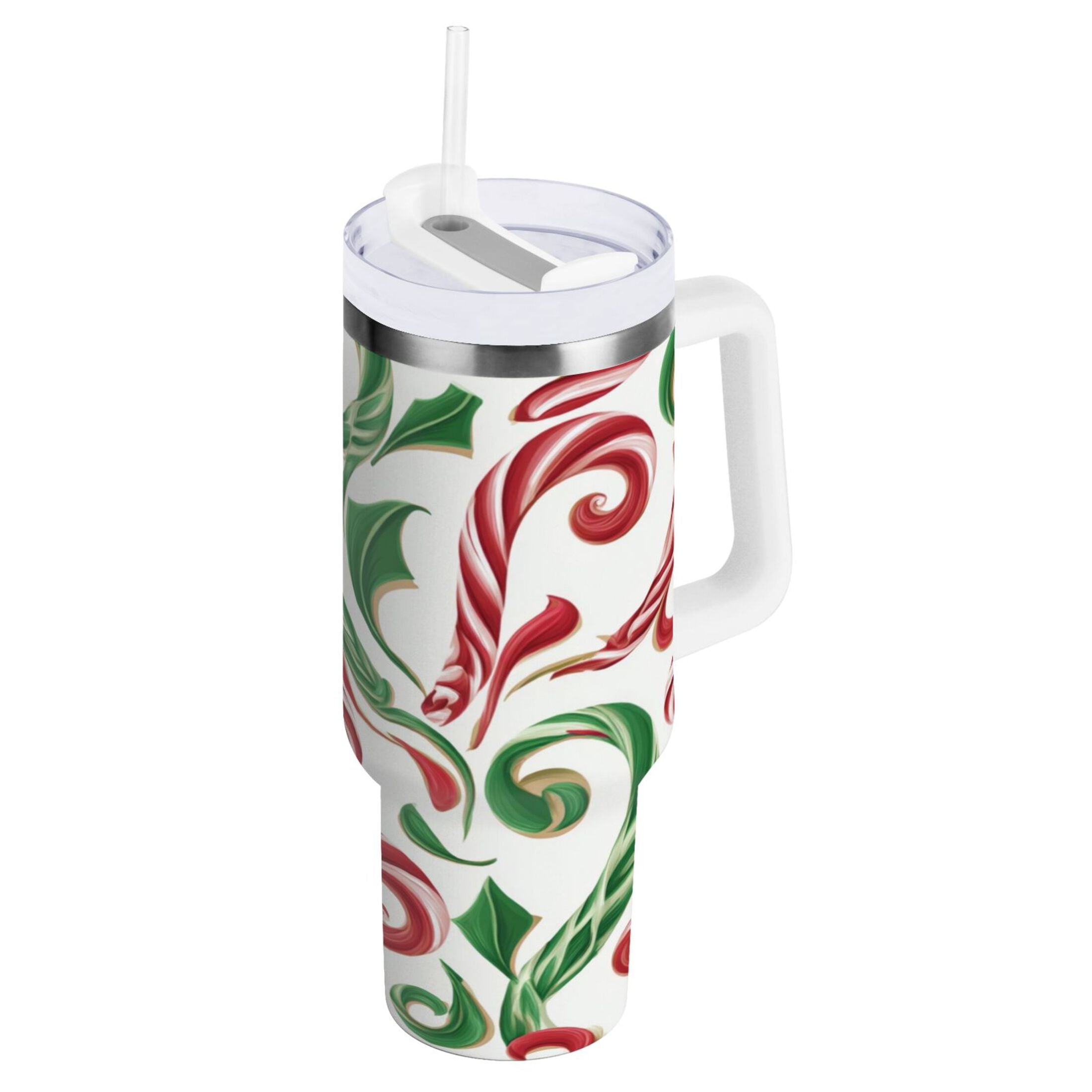 40 oz Insulated Stainless Steel Tumbler Double Wall Stainless Steel Tumbler with 2-Way Drinking Red and Green Candy-cane