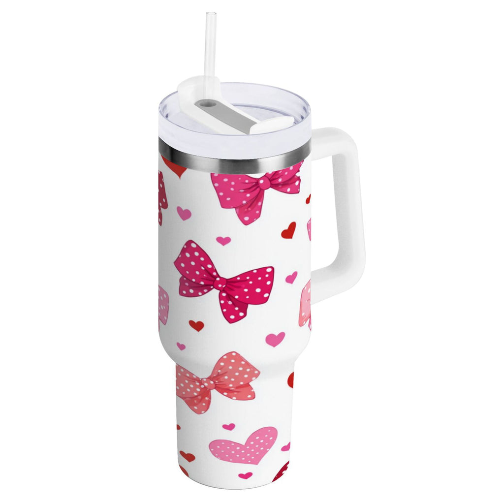 30 oz Insulated Stainless Steel Tumbler Double Wall Stainless Steel Tumbler with 2-Way Drinking Red and Pink Bows