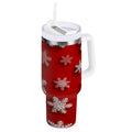 30 oz Insulated Stainless Steel Tumbler Double Wall Stainless Steel Tumbler with 2-Way Drinking Red and White Snowflakes
