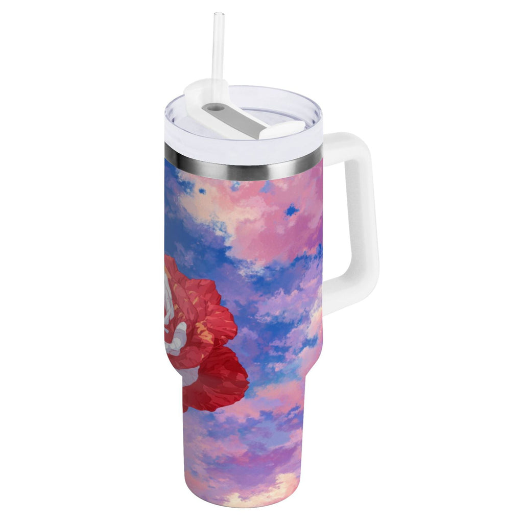 30 oz Insulated Stainless Steel Tumbler Double Wall Stainless Steel Tumbler with 2-Way Drinking Rose with Flag Pattern