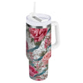 30 oz Insulated Stainless Steel Tumbler Double Wall Stainless Steel Tumbler with 2-Way Drinking Roses and Ribbons