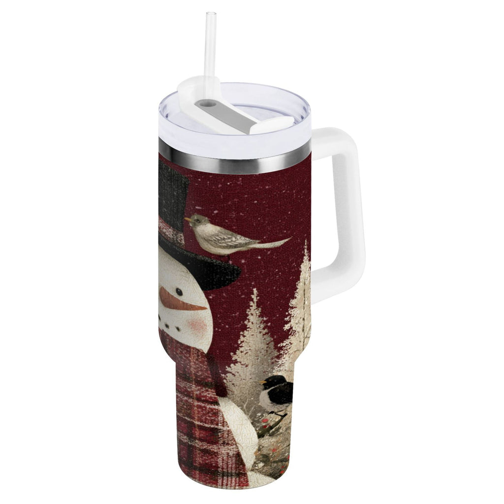 30 oz Insulated Stainless Steel Tumbler Double Wall Stainless Steel Tumbler with 2-Way Drinking Snowman and Birds