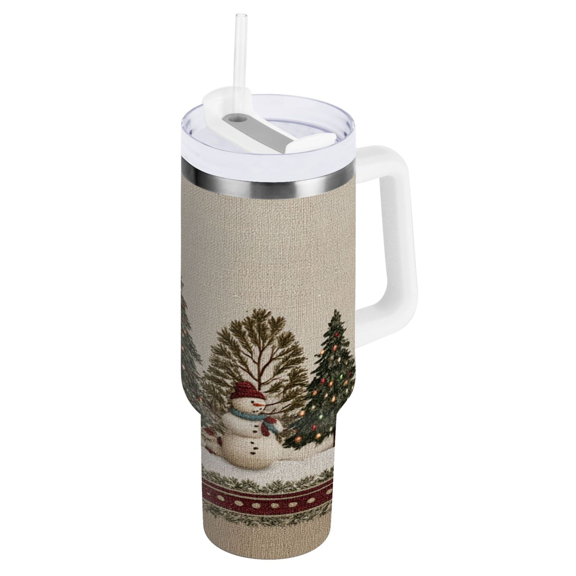 30 oz Insulated Stainless Steel Tumbler Double Wall Stainless Steel Tumbler with 2-Way Drinking Snowmen and Deer in The Forest