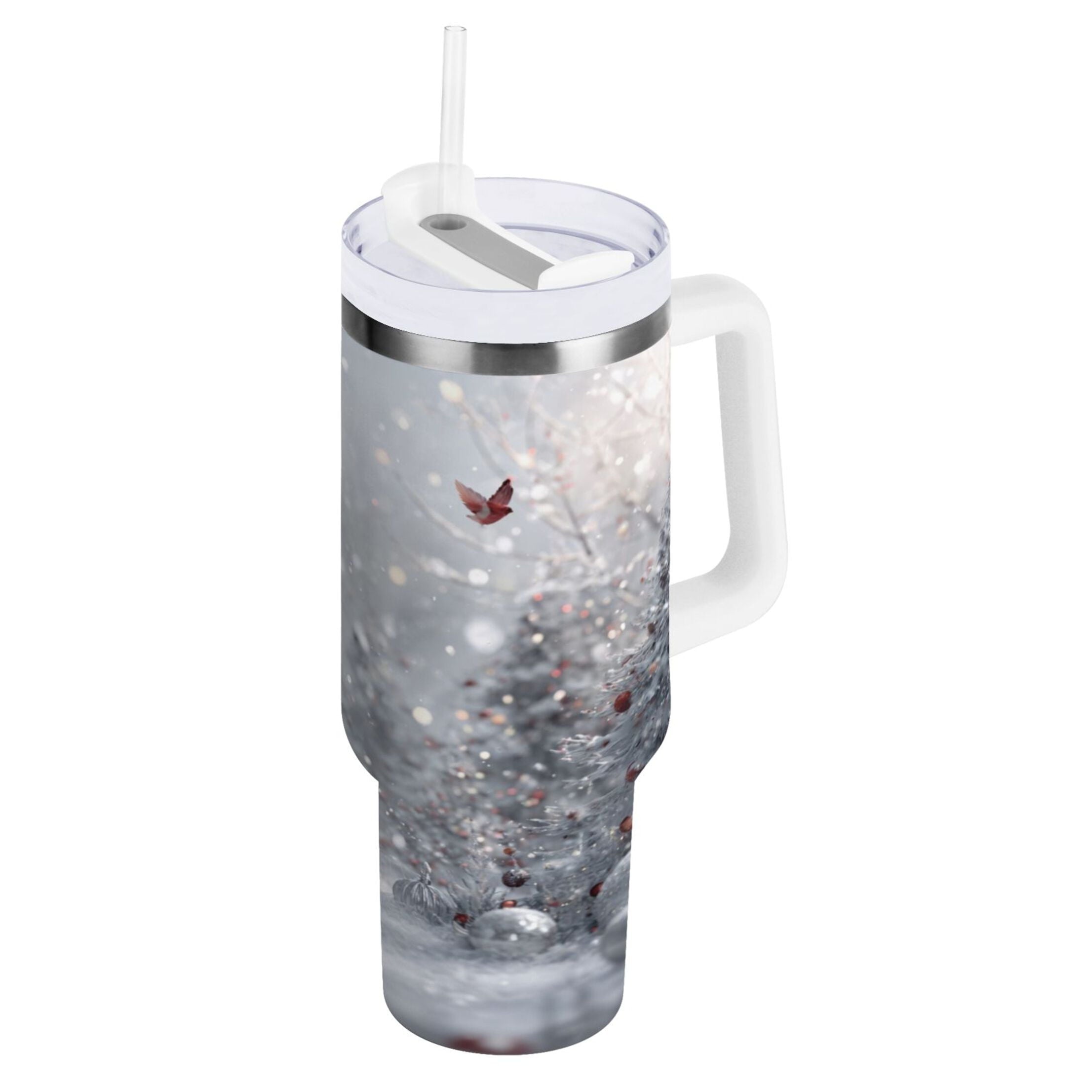 30 oz Insulated Stainless Steel Tumbler Double Wall Stainless Steel Tumbler with 2-Way Drinking Snowy Winter Landscape