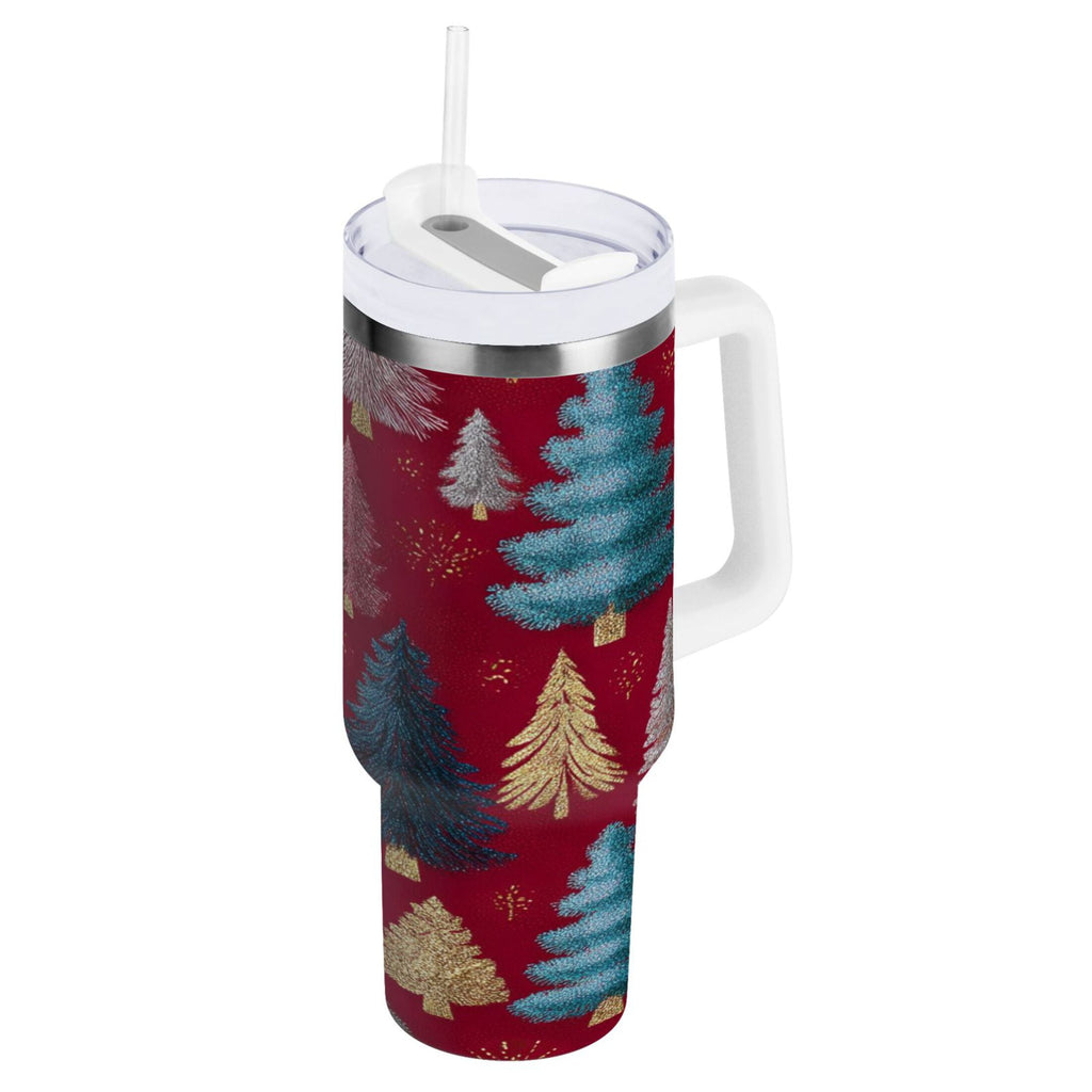 30 oz Insulated Stainless Steel Tumbler Double Wall Stainless Steel Tumbler with 2-Way Drinking Stylized Christmas Trees