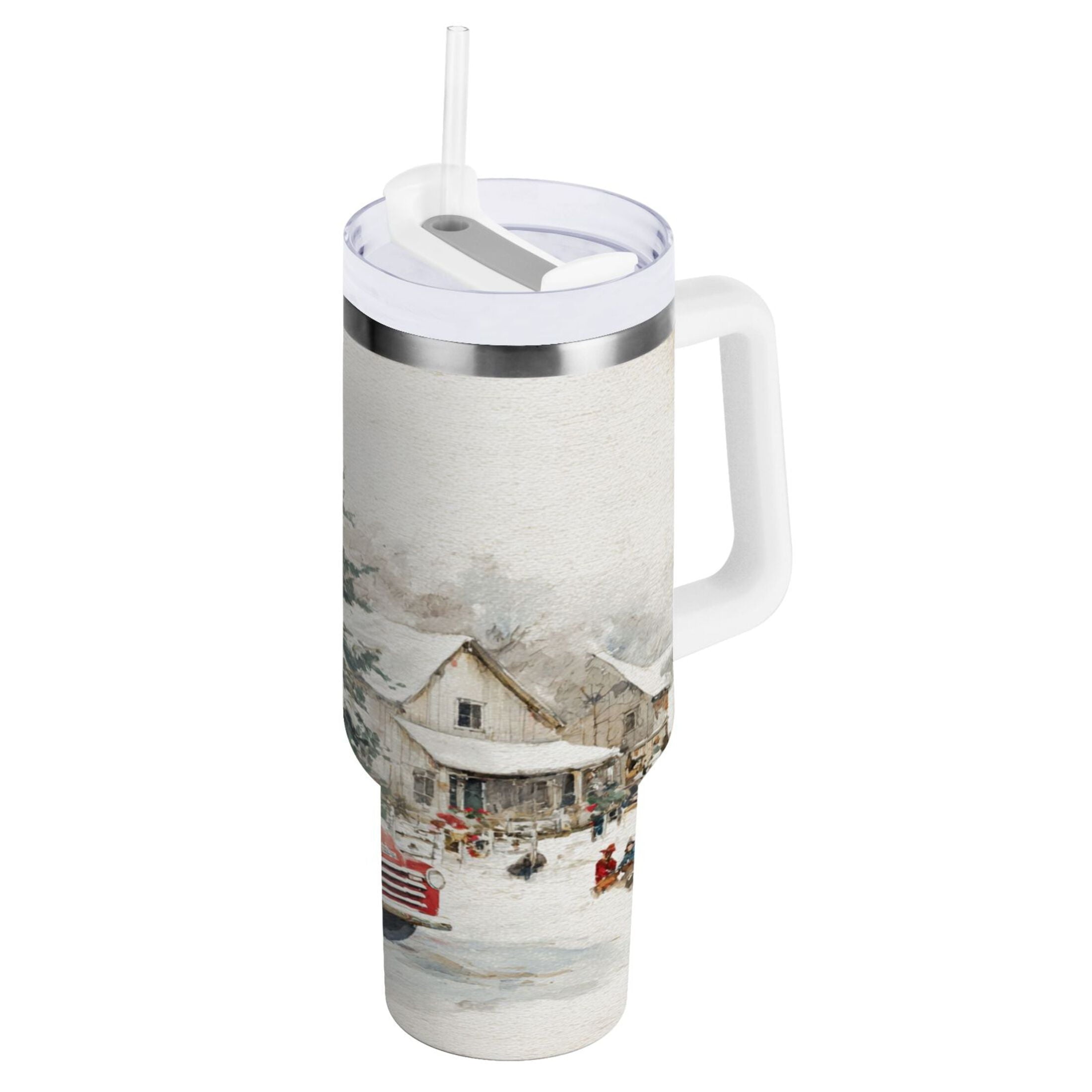 30 oz Insulated Stainless Steel Tumbler Double Wall Stainless Steel Tumbler with 2-Way Drinking Truck with Christmas Decorations