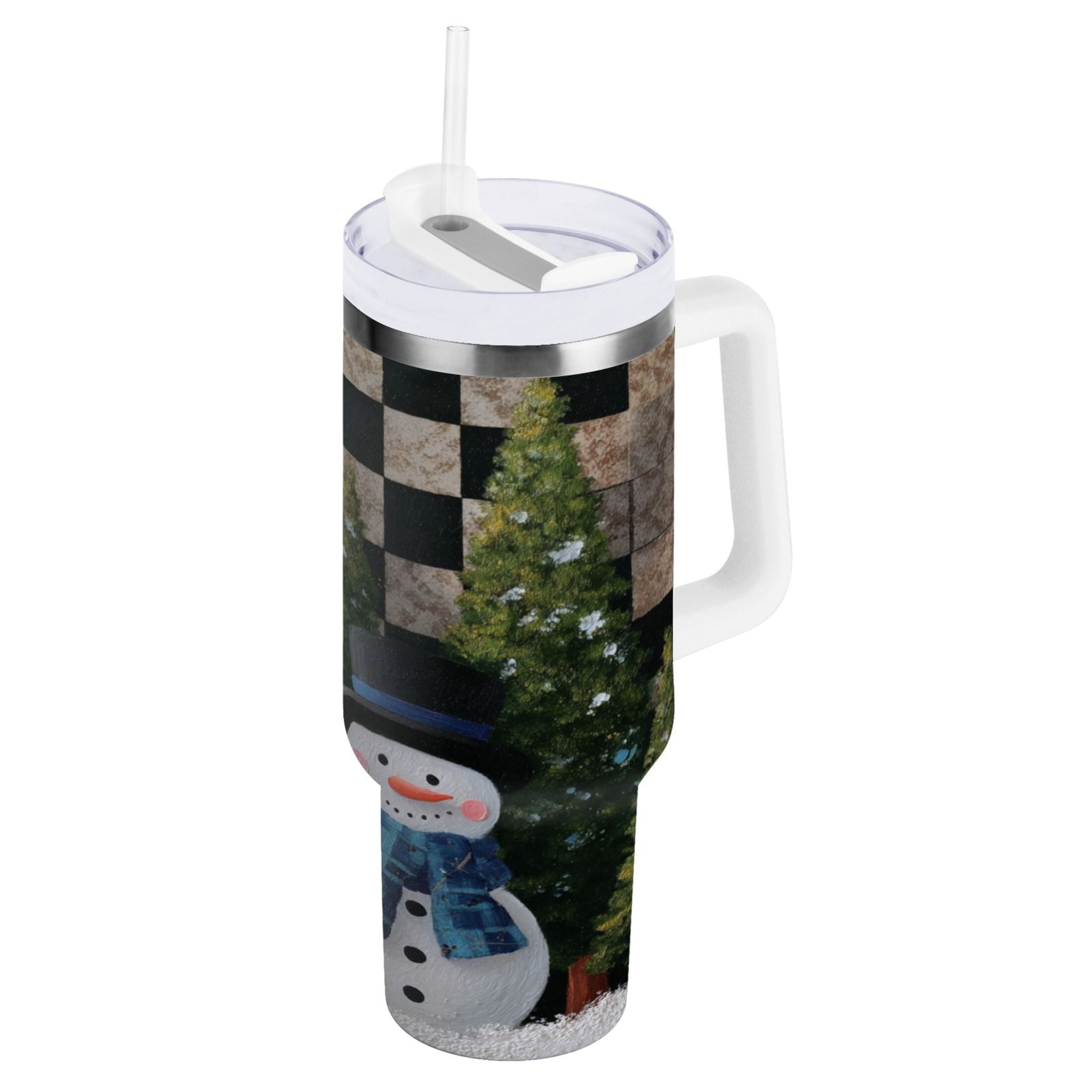30 oz Insulated Stainless Steel Tumbler Double Wall Stainless Steel Tumbler with 2-Way Drinking Two Snowmen Pattern