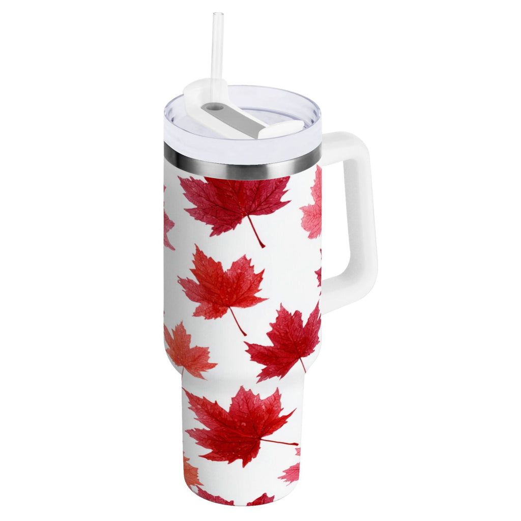 30 oz Insulated Stainless Steel Tumbler Double Wall Stainless Steel Tumbler with 2-Way Drinking Vibrant Red Maple Leaves