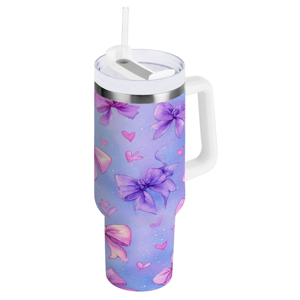 30 oz Insulated Stainless Steel Tumbler Double Wall Stainless Steel Tumbler with 2-Way Drinking Watercolor Bows Pattern
