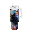 30 oz Insulated Stainless Steel Tumbler Double Wall Stainless Steel Tumbler with 2-Way Drinking Watercolor Calico Cat