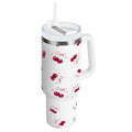 30 oz Insulated Stainless Steel Tumbler Double Wall Stainless Steel Tumbler with 2-Way Drinking Watercolor Cherries Pattern