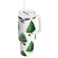 30 oz Insulated Stainless Steel Tumbler Double Wall Stainless Steel Tumbler with 2-Way Drinking Watercolor Green Christmas Tree
