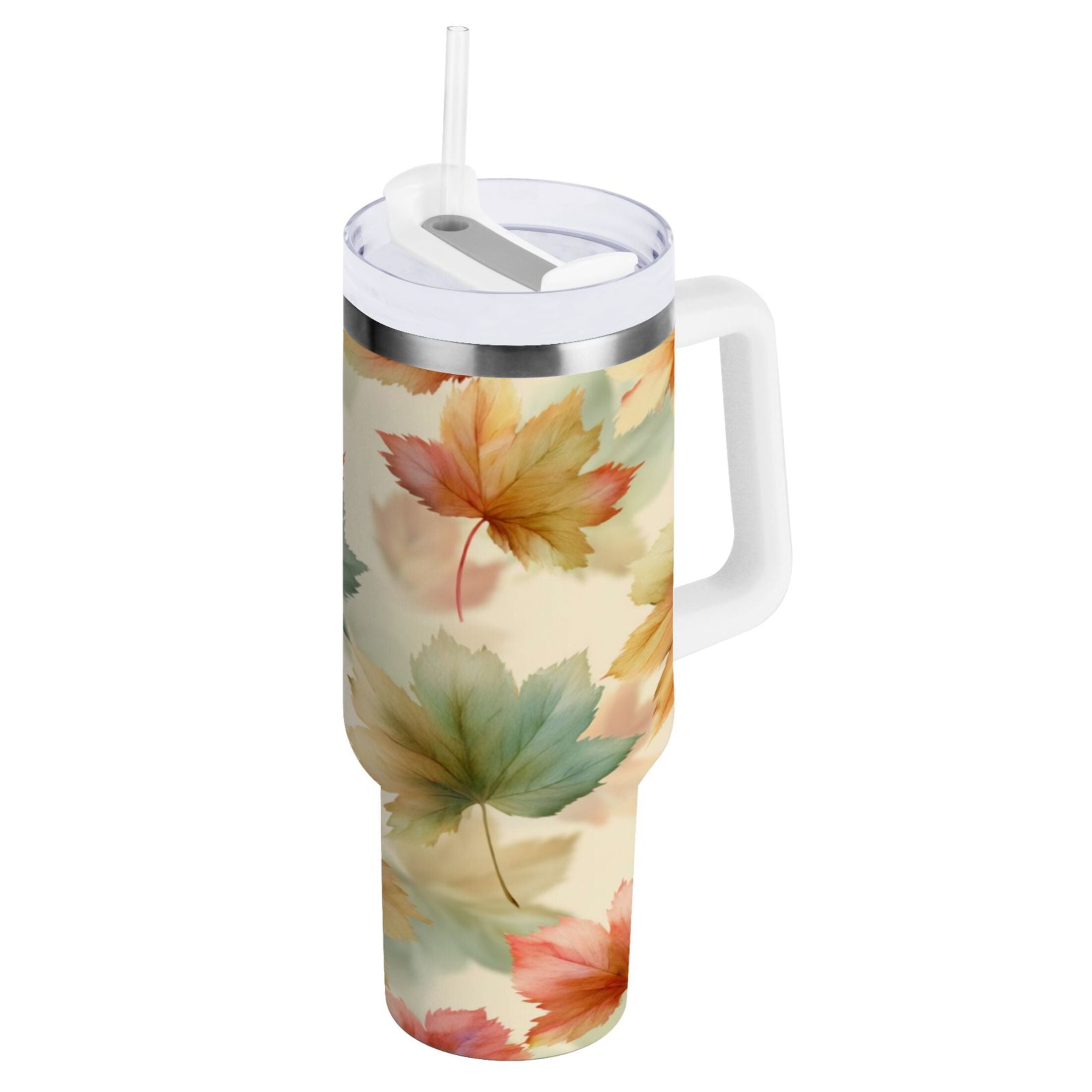 40 oz Insulated Stainless Steel Tumbler Double Wall Stainless Steel Tumbler with 2-Way Drinking Watercolor Maple Leaves Pattern