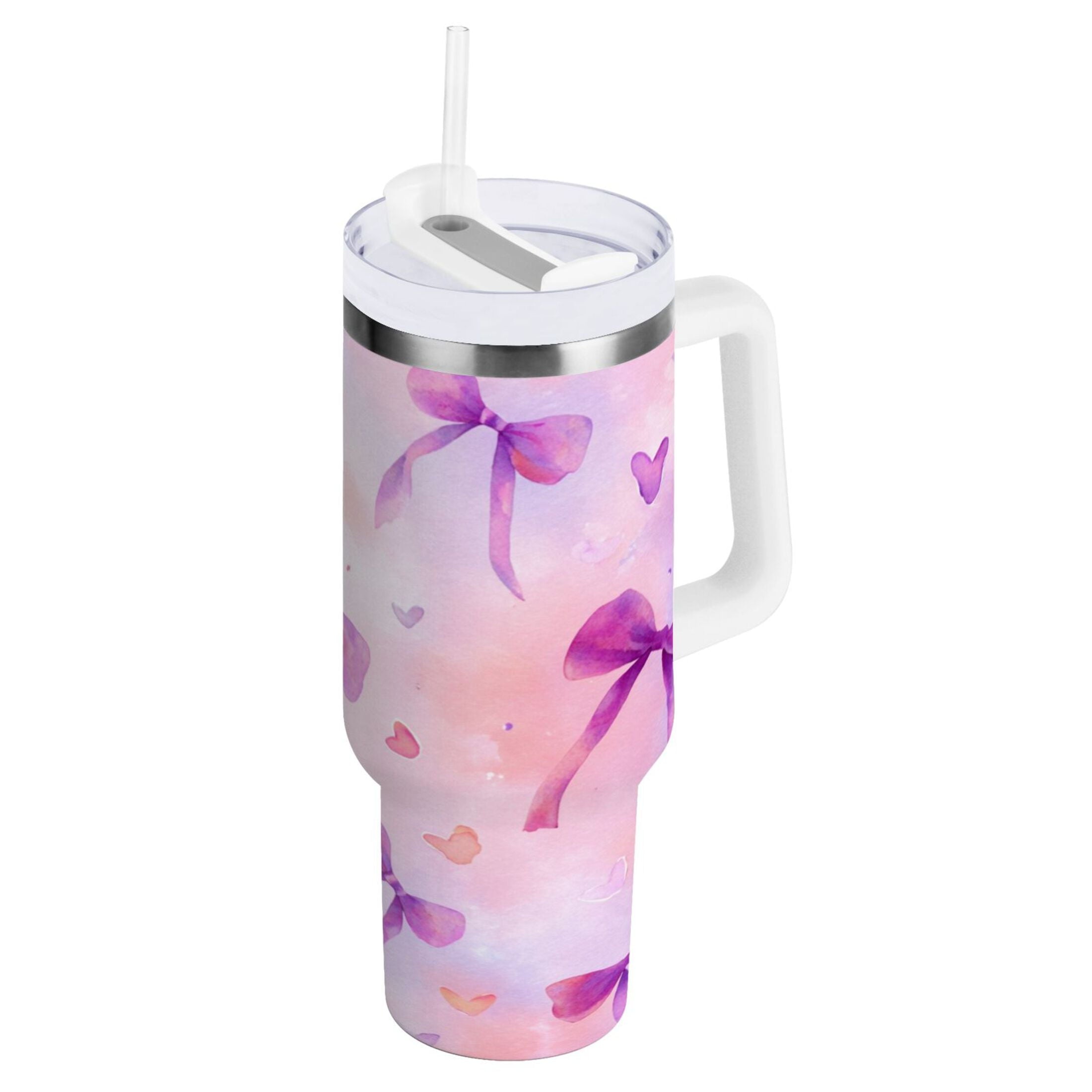 30 oz Insulated Stainless Steel Tumbler Double Wall Stainless Steel Tumbler with 2-Way Drinking Watercolor Purple Bows