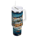 30 oz Insulated Stainless Steel Tumbler Double Wall Stainless Steel Tumbler with 2-Way Drinking Whimsical Christmas Scene