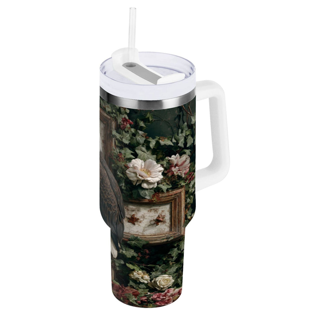 30 oz Insulated Stainless Steel Tumbler Double Wall Stainless Steel Tumbler with 2-Way Drinking Wreath and Bald Eagle