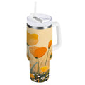 30 oz Insulated Stainless Steel Tumbler Double Wall Stainless Steel Tumbler with 2-Way Drinking Yellow Flowers on The Grass