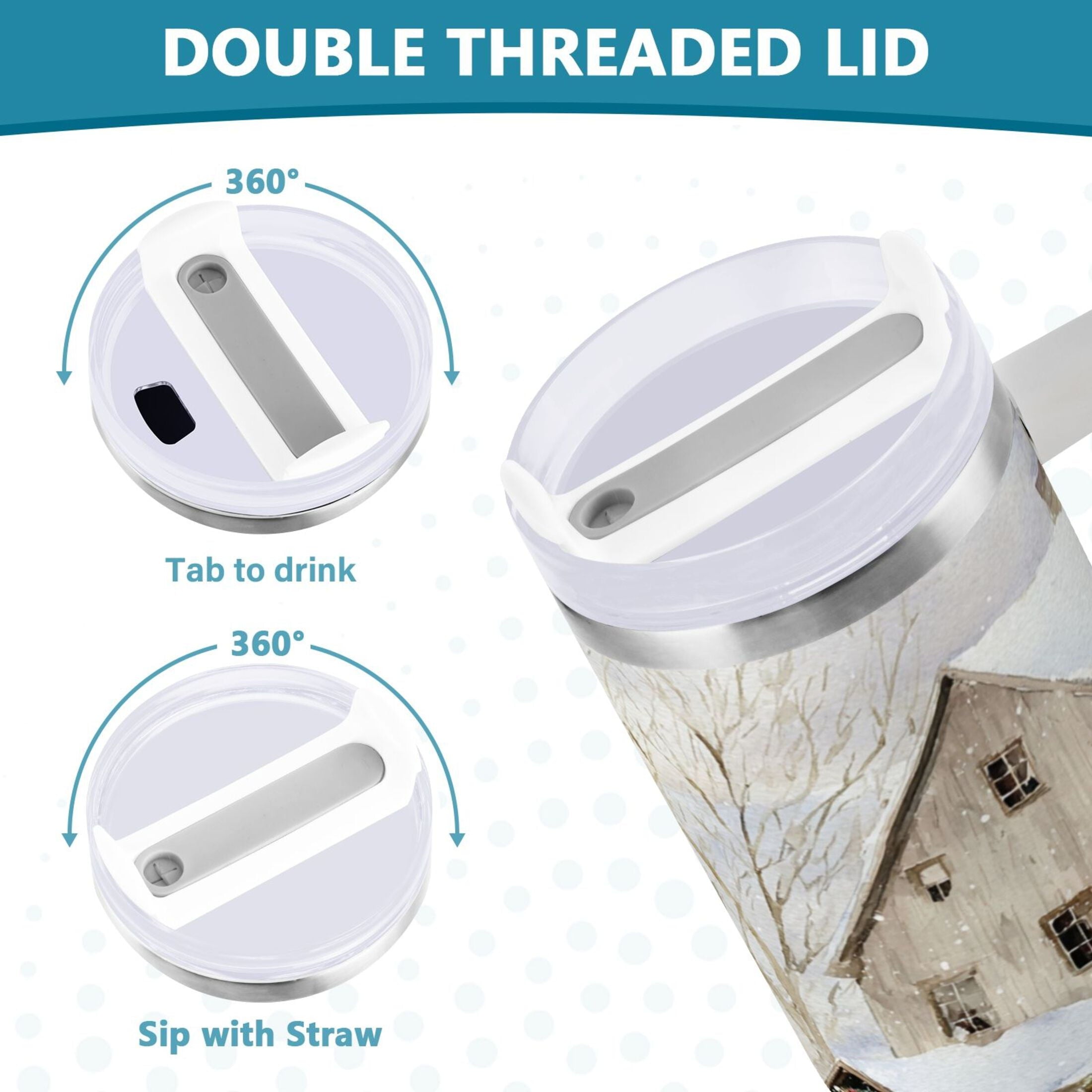 40 oz Insulated Stainless Steel Tumbler Double Wall Stainless Steel Tumbler with 2-Way Drinking Farm Snow Scene