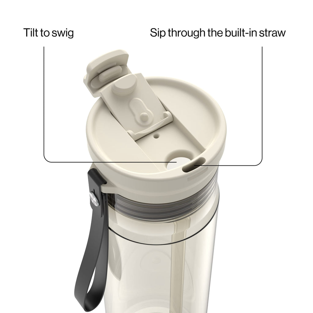Contigo DualSip Leakproof Plastic Reusable Water Bottle with Carrying Strap, Cream/Clear, 28 oz
