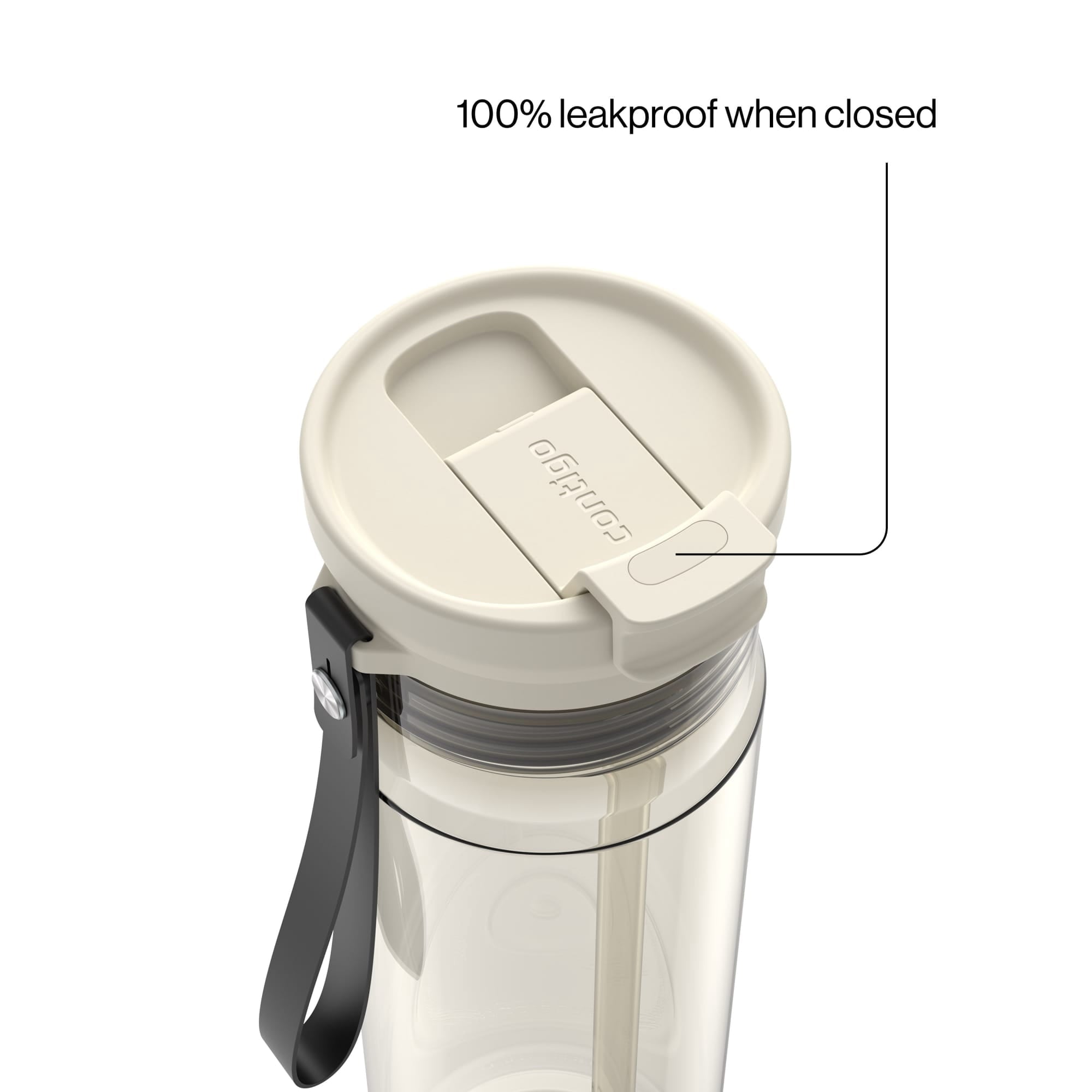 Contigo DualSip Leakproof Plastic Reusable Water Bottle with Carrying Strap, Cream/Clear, 28 oz
