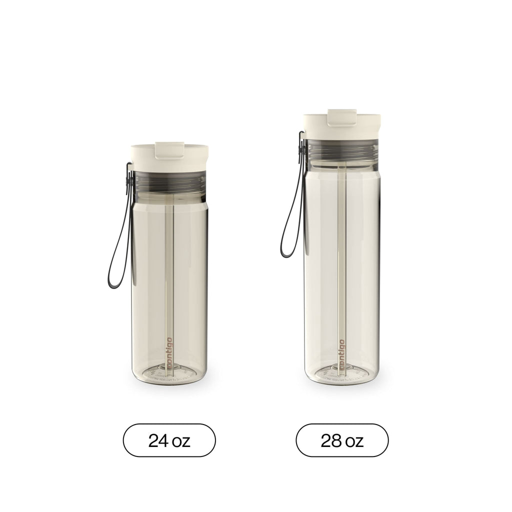 Contigo DualSip Leakproof Plastic Reusable Water Bottle with Carrying Strap, Cream/Clear, 28 oz