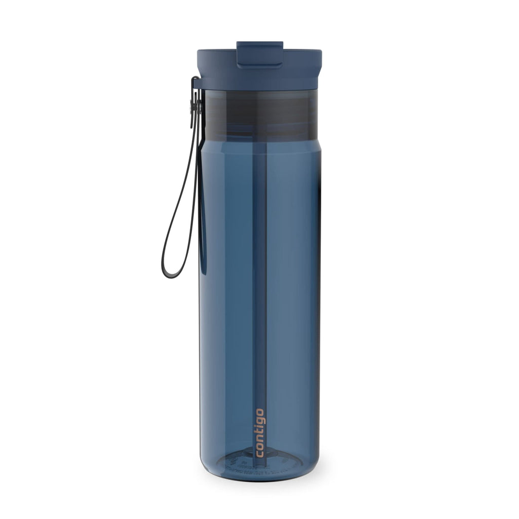 Contigo DualSip Leakproof Plastic Reusable Water Bottle with Carrying Strap, Cream/Clear, 28 oz