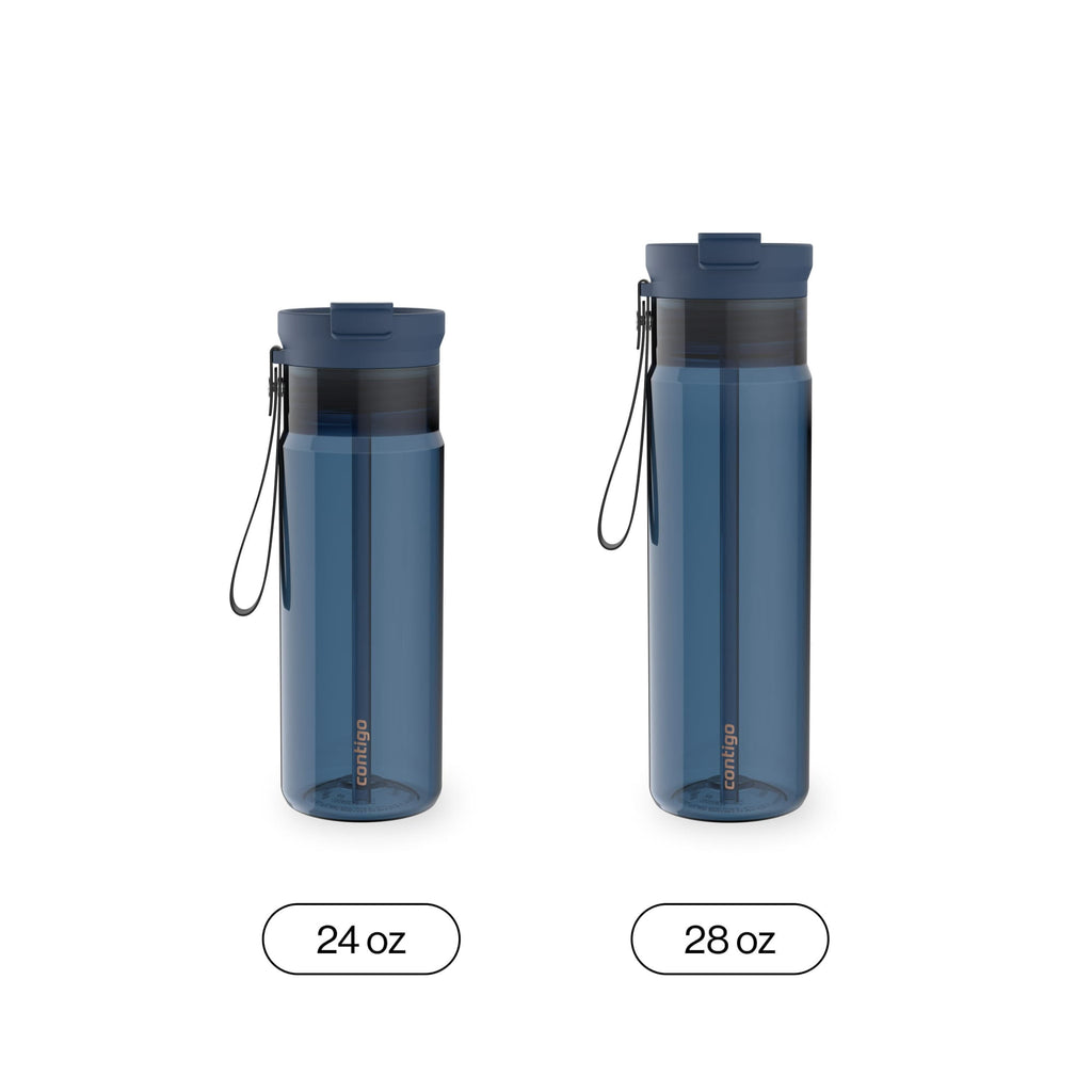 Contigo DualSip Leakproof Plastic Reusable Water Bottle with Carrying Strap, Cream/Clear, 28 oz