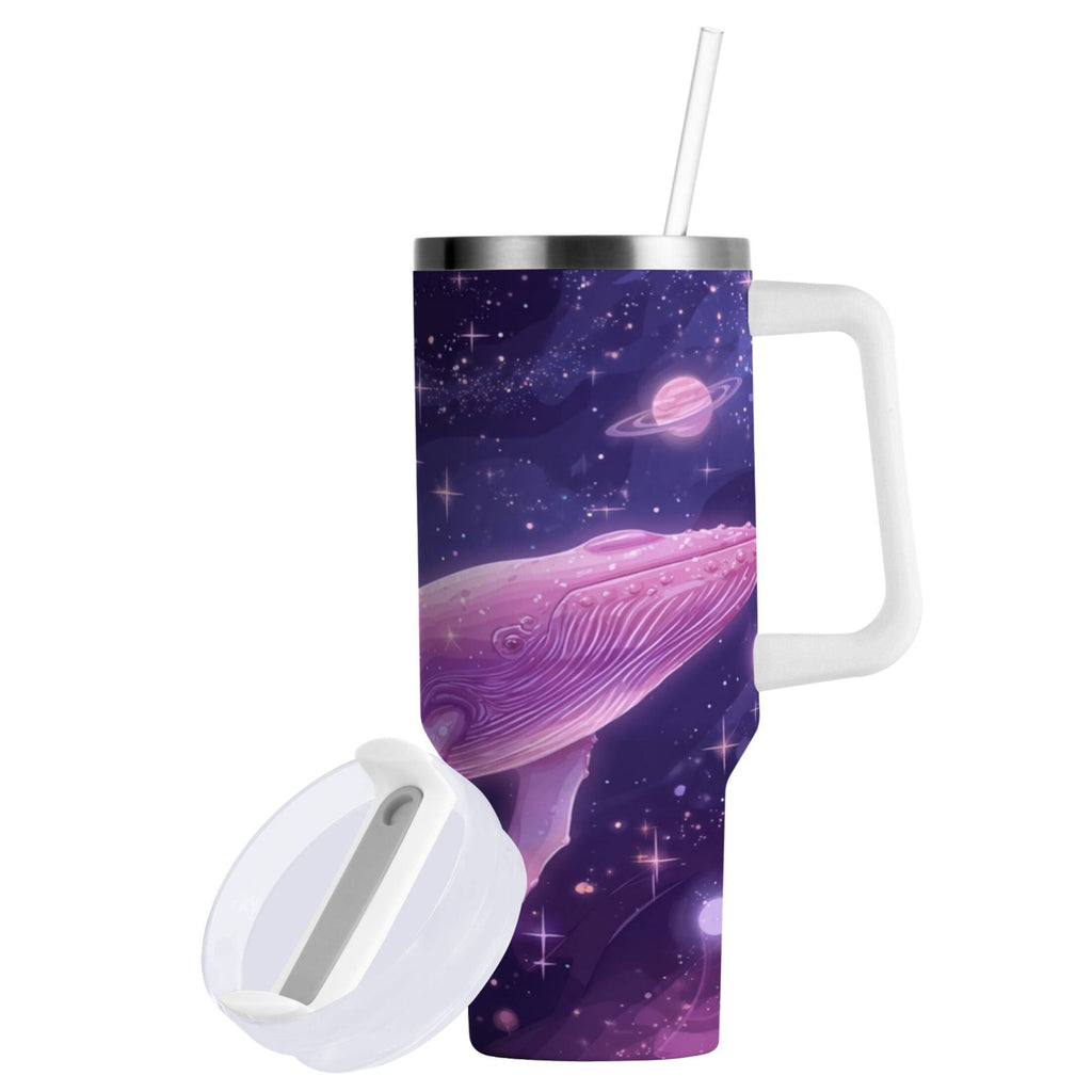 30 oz Insulated Stainless Steel Tumbler Double Wall Stainless Steel Tumbler with 2-Way Drinking Whale in Space