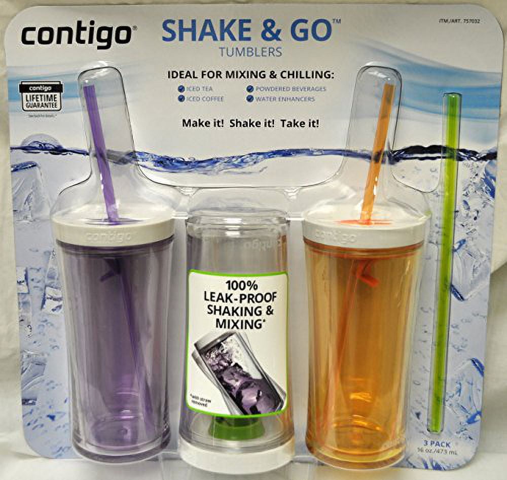 Contigo Shake &amp; Go Plastic Tumblers - Set of 3 (Lavender Orange &amp; Clear)