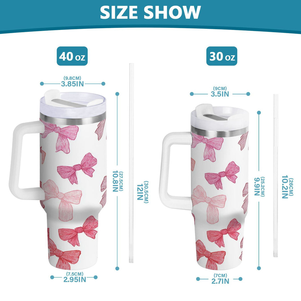 40 oz Insulated Stainless Steel Tumbler Double Wall Stainless Steel Tumbler with 2-Way Drinking Pink Bows Pattern
