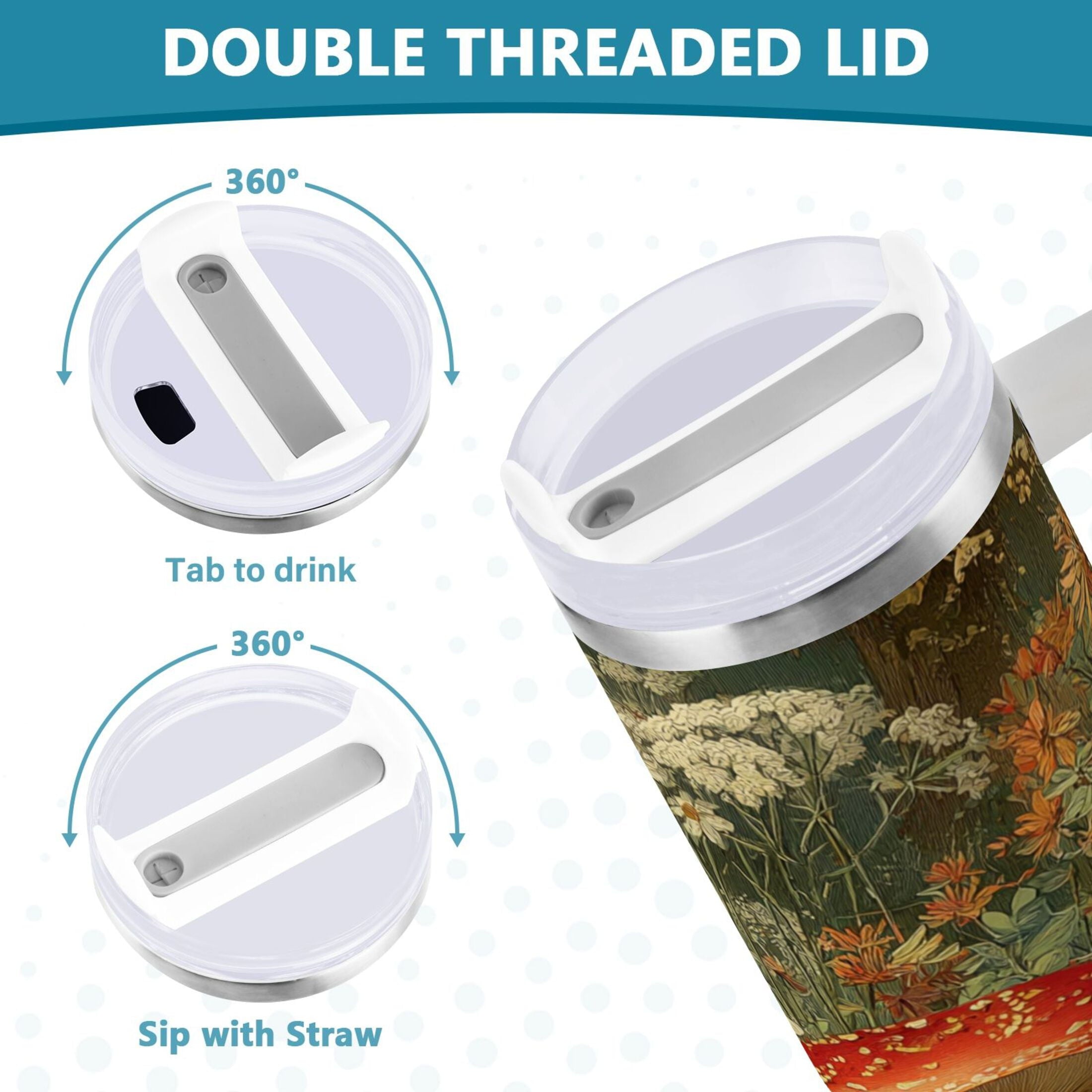 40 oz Insulated Stainless Steel Tumbler Double Wall Stainless Steel Tumbler with 2-Way Drinking Red Mushrooms