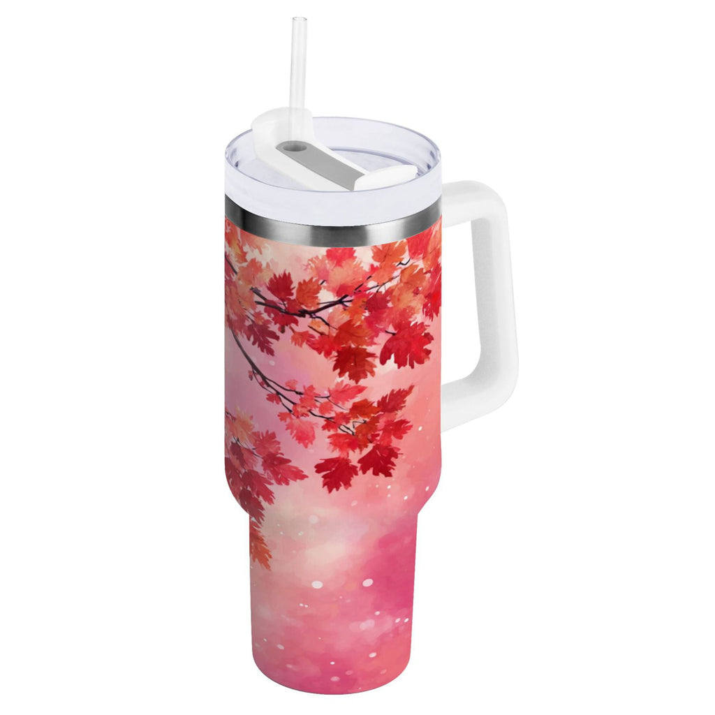 30 oz Insulated Stainless Steel Tumbler Double Wall Stainless Steel Tumbler with 2-Way Drinking Watercolor Red Maple Leaves
