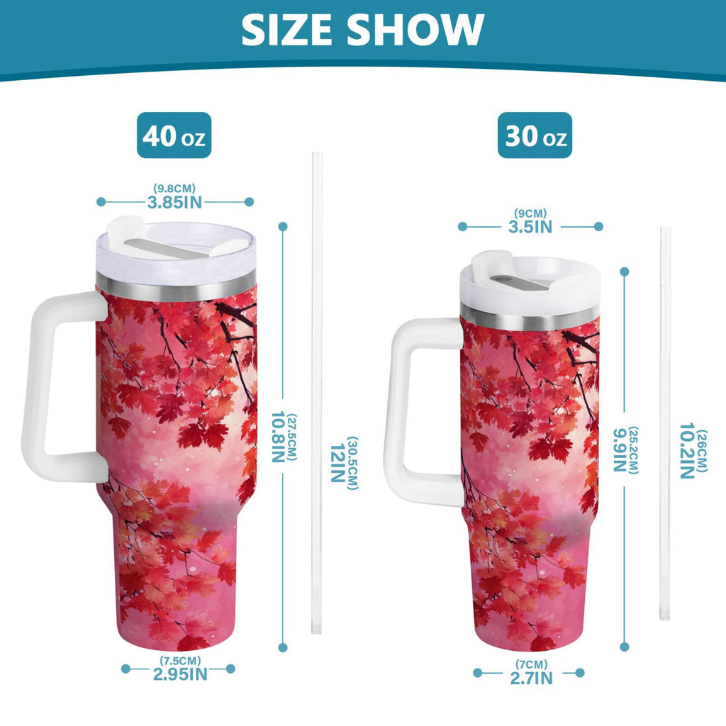 30 oz Insulated Stainless Steel Tumbler Double Wall Stainless Steel Tumbler with 2-Way Drinking Watercolor Red Maple Leaves