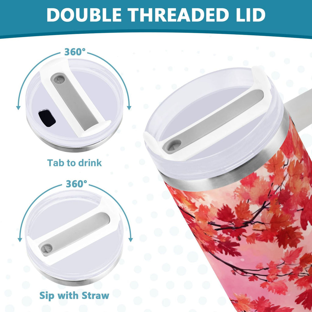 30 oz Insulated Stainless Steel Tumbler Double Wall Stainless Steel Tumbler with 2-Way Drinking Watercolor Red Maple Leaves