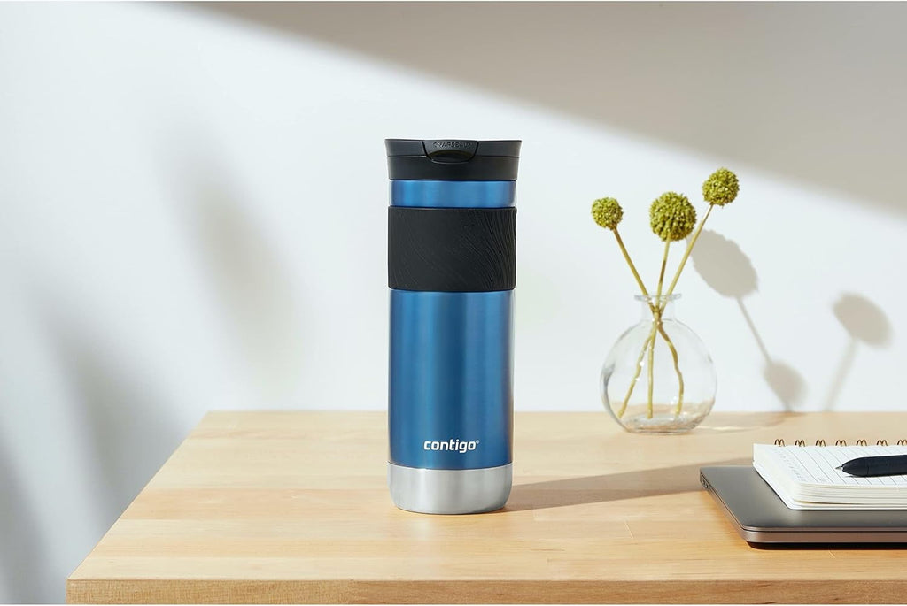 Contigo SNAPSEAL Insulated Stainless Steel Travel Mug with Grip, 16 oz, Blueberry Transparent Satin &amp; Gold Morel, 2-Pack