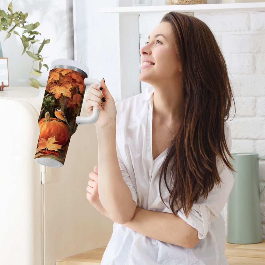 30 oz Insulated Stainless Steel Tumbler Double Wall Stainless Steel Tumbler with 2-Way Drinking Beautiful Fall Scene