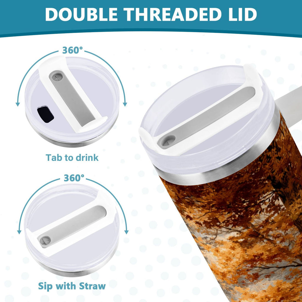30 oz Insulated Stainless Steel Tumbler Double Wall Stainless Steel Tumbler with 2-Way Drinking Beautiful Autumn Forest