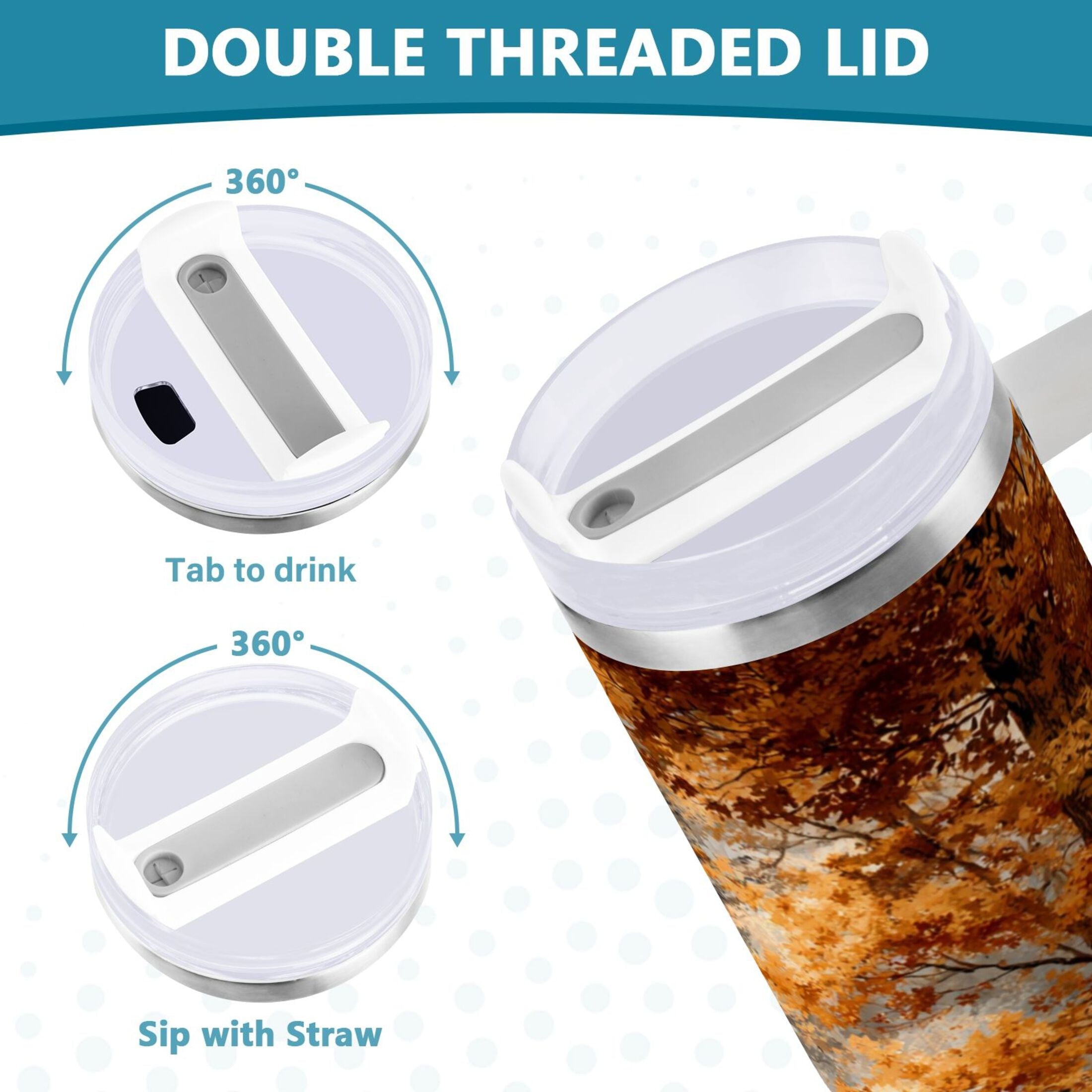 30 oz Insulated Stainless Steel Tumbler Double Wall Stainless Steel Tumbler with 2-Way Drinking Beautiful Autumn Forest