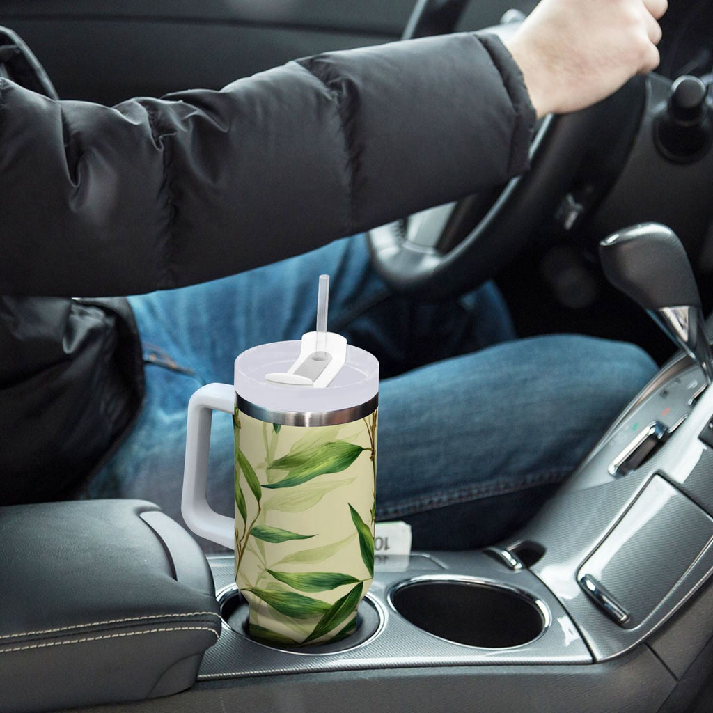 30 oz Insulated Stainless Steel Tumbler Double Wall Stainless Steel Tumbler with 2-Way Drinking Bamboo Pattern