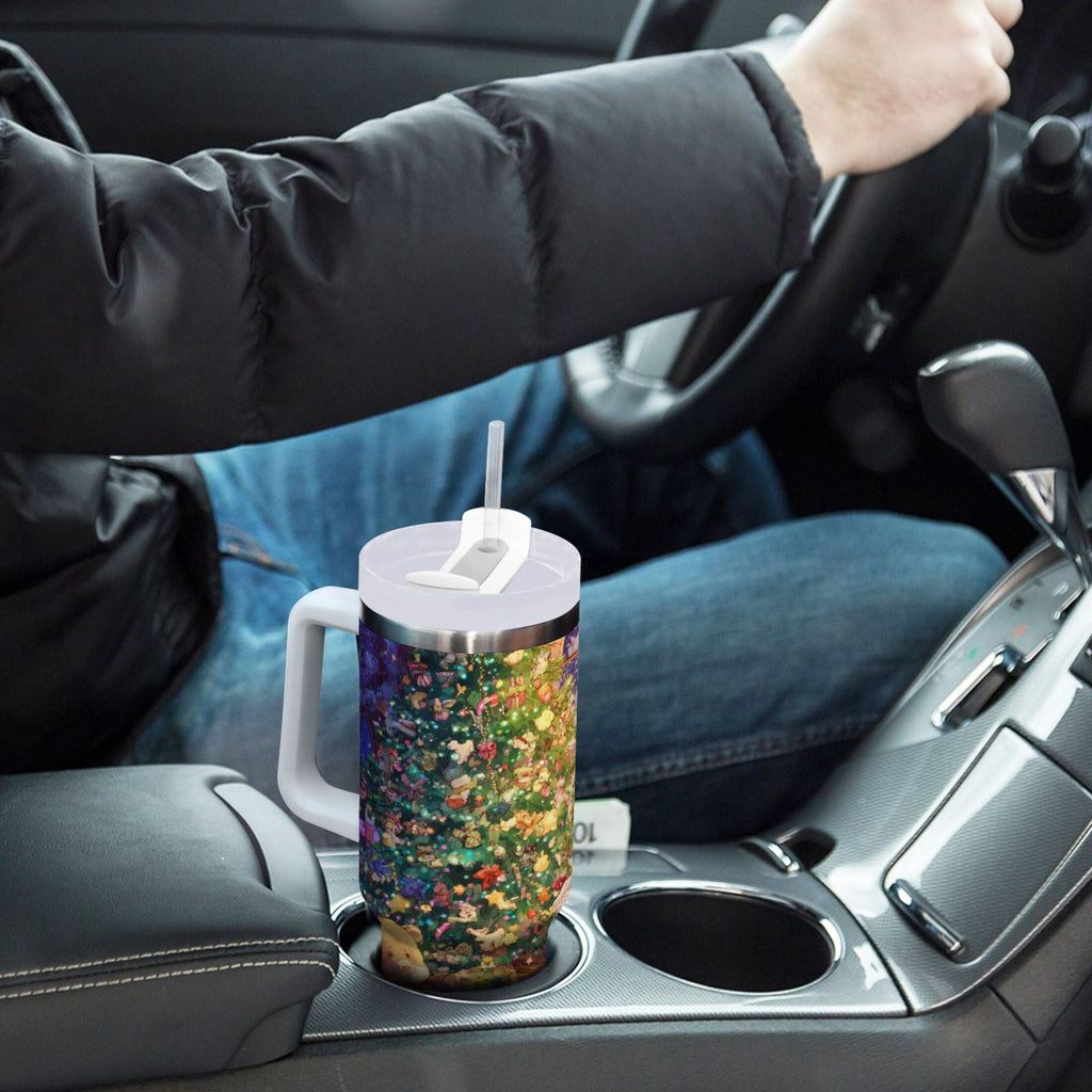 40 oz Insulated Stainless Steel Tumbler Double Wall Stainless Steel Tumbler with 2-Way Drinking Festive Christmas Scene