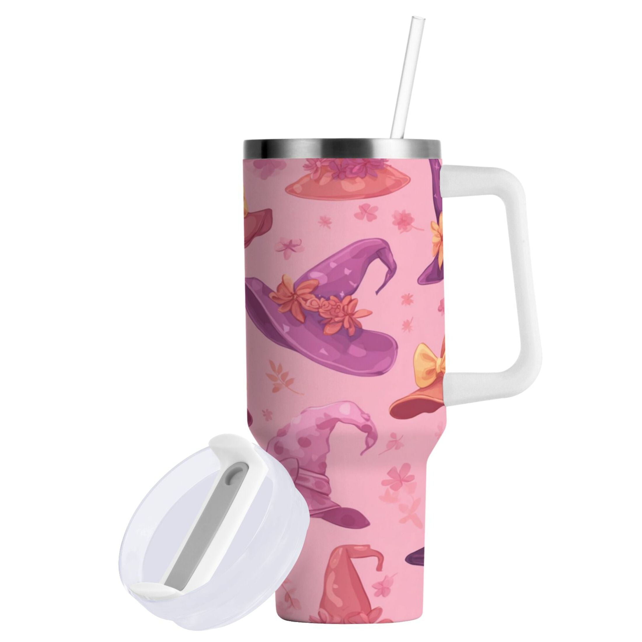 30 oz Insulated Stainless Steel Tumbler Double Wall Stainless Steel Tumbler with 2-Way Drinking Colorful Hat Pattern