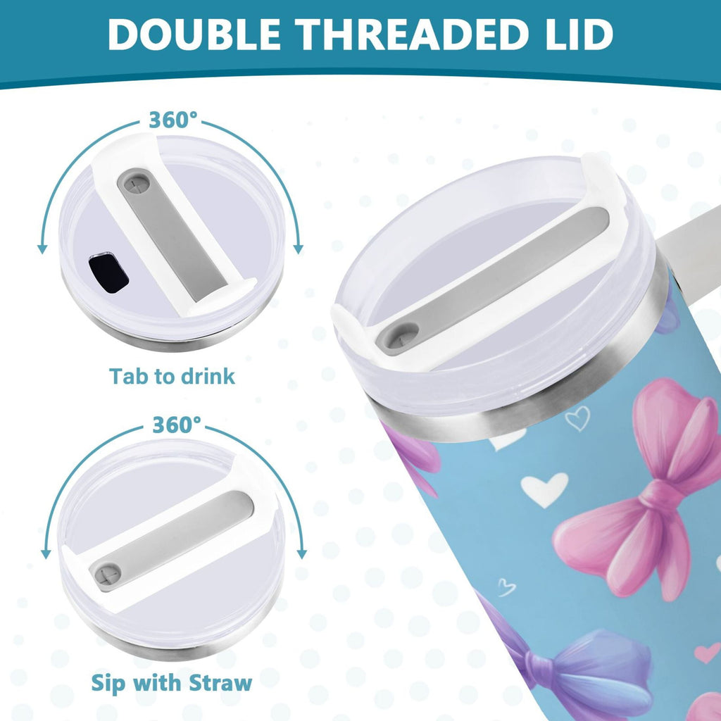 30 oz Insulated Stainless Steel Tumbler Double Wall Stainless Steel Tumbler with 2-Way Drinking Pink and Purple Bows