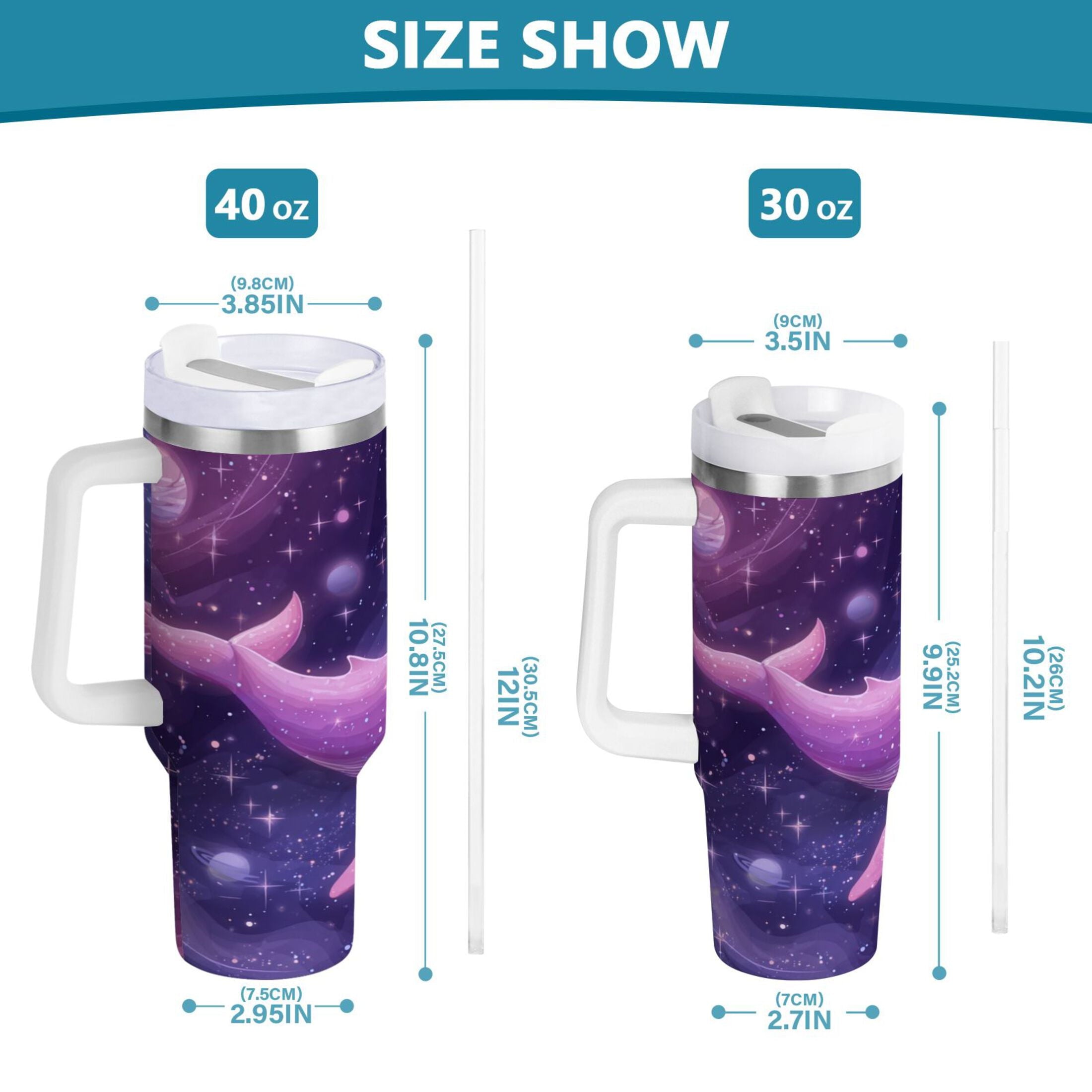 30 oz Insulated Stainless Steel Tumbler Double Wall Stainless Steel Tumbler with 2-Way Drinking Whale in Space