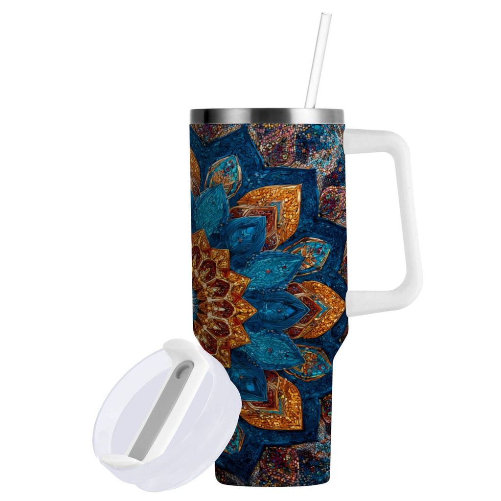 40 oz Insulated Stainless Steel Tumbler Double Wall Stainless Steel Tumbler with 2-Way Drinking Intricate Geometric Shapes