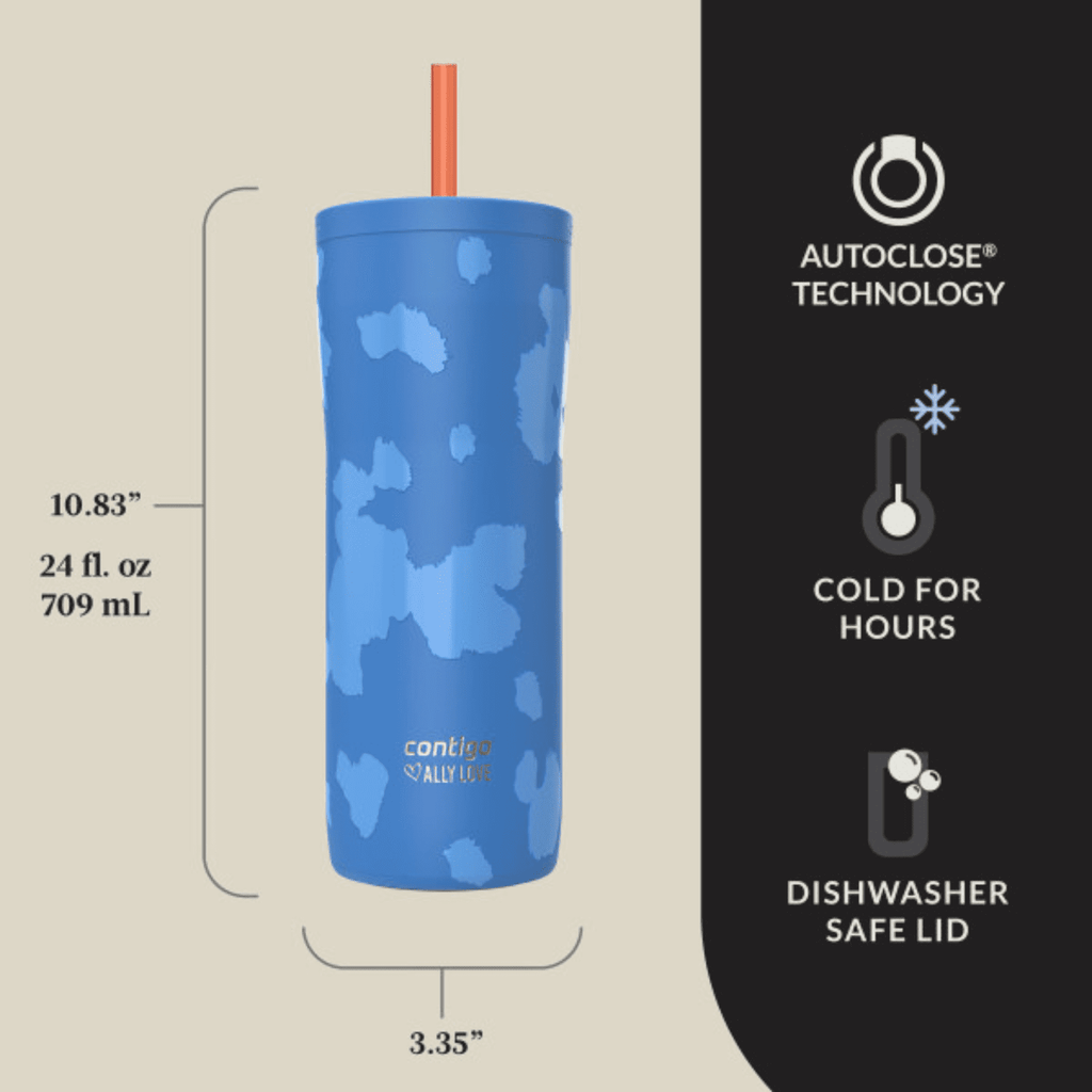 Contigo x Ally Love Streeterville 2.0 Stainless Steel Tumbler with Straw, 24 oz, Stellar Jay